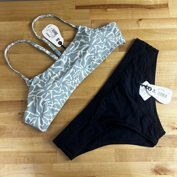 Prana Bikini Set Size XL‎ Lahari Top Upswell Bottom Blue Black Swimsuit NEW - Picture 1 of 4